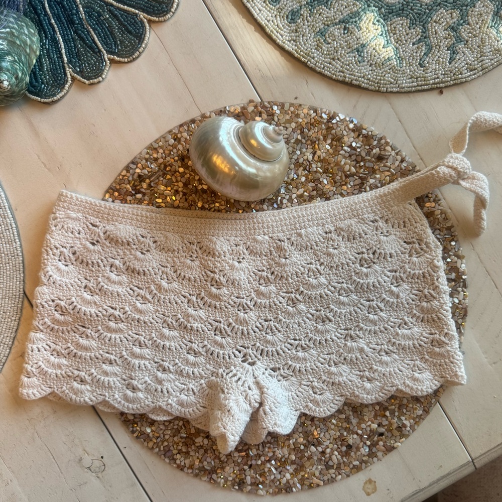 Cream Crochet Women Shorts